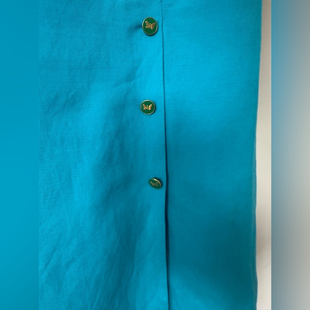 Vintage 80s 90s Adriana Papell Turquoise Fitted Linen Side Tie Gorgeous Dress - Picture 3 of 15